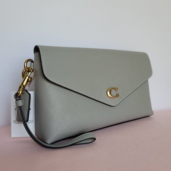COACH Wyn Crossgrain Leather Clutch Wristlet- Dove Grey⭐ - Picture 2 of 16